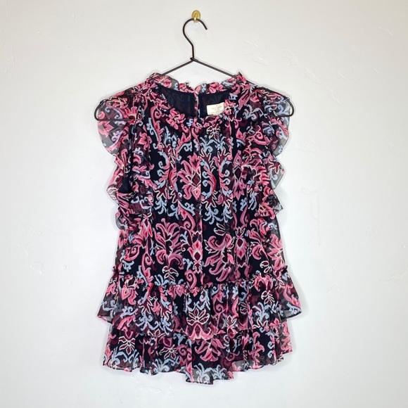kate spade Tops - KATE SPADE Silk Tapestry Chiffon Ruffle Top
